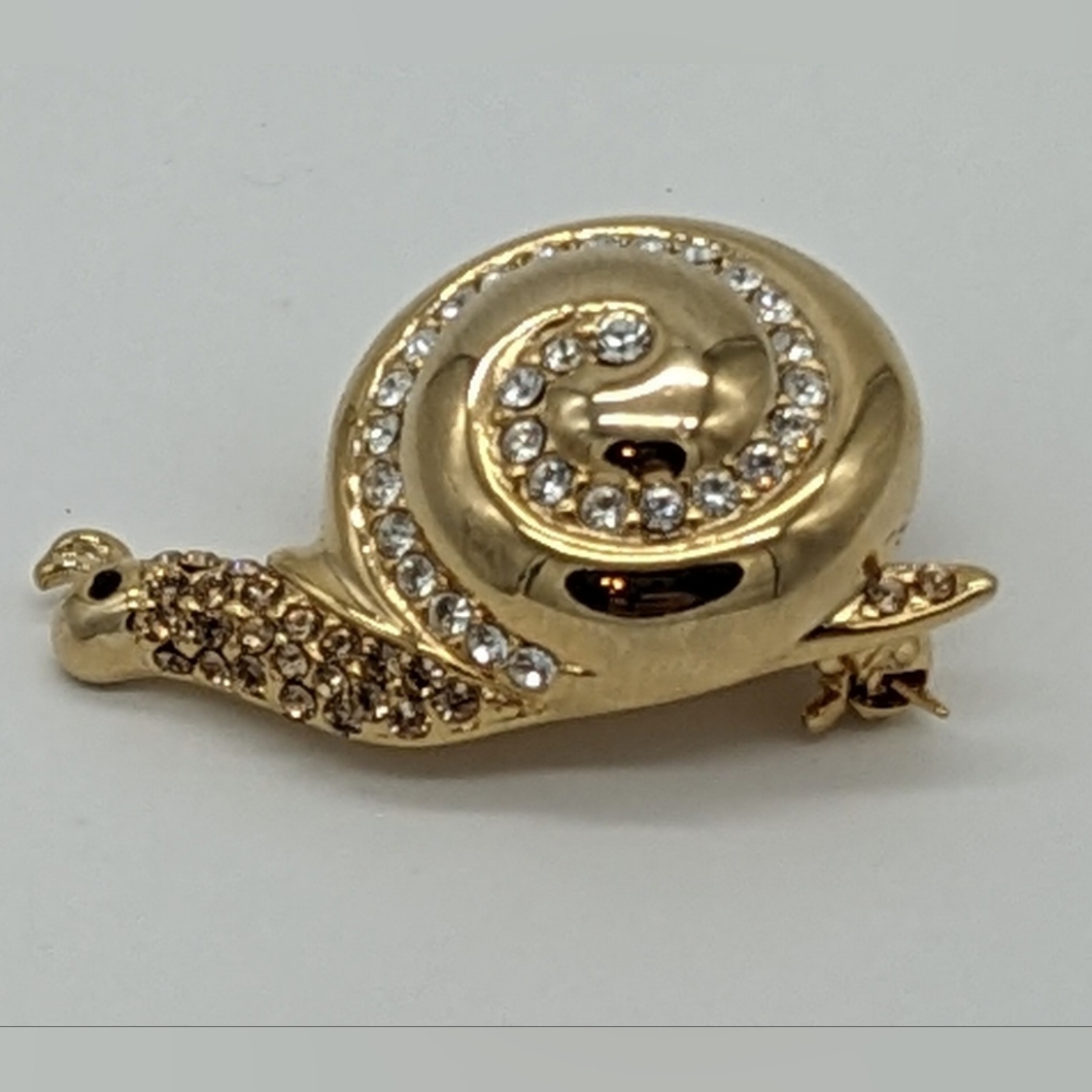 Monet Gold Tone Rhinestone Snail Brooch 22$